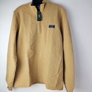 L.L.BEAN Mens Lakewashed Double-Knit Quarter Zip Sweater M Barley Heather NWT